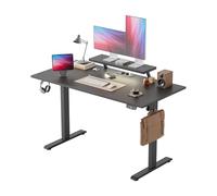 Agilestic Bureau Assis Debout électrique avec Support écran Mobile | Bureau assis debout 140x60 cm avec 2 boutons mémoire, prise, USB, LED et plateau 3 parties, idéal télétravail, Noir