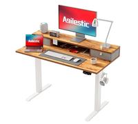Agilestic Bureau électrique réglable en Hauteur avec 2 tiroirs, 100 x 60 cm, Stable, réglable en Hauteur, Assis-Debout Ergonomique, Brun Clair