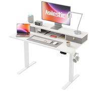 Agilestic Bureau électrique réglable en hauteur avec 2 tiroirs, 100 x 60 cm, stable, réglable en hauteur, assis-debout ergonomique, blanc