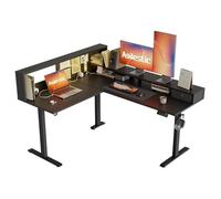 Agilestic Bureau en L réglable en Hauteur 160 x 140 cm - Bureau d'angle Ergonomique avec étagères et éclairage LED, pour Le Bureau et Le Cabinet à Domicile, Noir