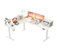 Agilestic Bureau en L réglable en Hauteur, Dimensions 150 x 125 cm, Bureau Informatique Ergonomique pour Travailler Debout ou Assis, destiné aux pièces d'angle, Blanc