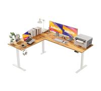 Agilestic Bureau en L réglable en Hauteur, Dimensions 190 x 155 cm, Bureau Informatique Ergonomique pour Travailler Debout ou Assis, destiné aux pièces d'angle, Marron Clair