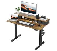 Agilestic Bureau réglable en hauteur avec 2 tiroirs, 100 x 60 cm, bureau réglable en hauteur stable, bureau électrique ergonomique, bureau pour ordinateur, marron