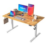 Agilestic Bureau réglable en Hauteur électrique 140 x 80 cm | Bureau assis debout avec 2 positions mémoire, charge 70 kg, plateau en 4 parties, idéal télétravail, Marron clair
