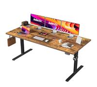 Agilestic Bureau réglable en Hauteur électrique 180 x 80 cm | Bureau assis debout avec 2 positions mémoire, charge 70 kg, plateau en 4 parties, idéal télétravail, Marron