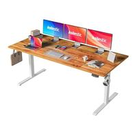 Agilestic Bureau réglable en Hauteur électrique 180 x 80 cm | Bureau assis debout avec 2 positions mémoire, charge 70 kg, plateau en 4 parties, idéal télétravail, Marron clair