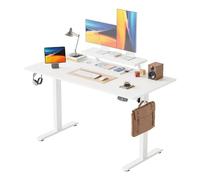 Agilestic Bureau réglable en Hauteur électrique avec Support écran | Support écran mobile, bureau assis debout 140x60 cm, 2 boutons mémoire, plateau en 3 parties, idéal télétravail, Blanc
