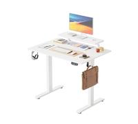 Agilestic Bureau réglable en Hauteur électrique avec Support écran | Support écran mobile, bureau assis debout 100x60 cm, 2 boutons mémoire, plateau en 2 parties, idéal télétravail, Blanc