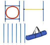 PawHut Agility Sport pour Chiens équipement Complet : poteaux Slalom, Obstacle, Anneau + Sac de Transport Bleu Jaune Rouge