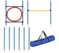 Agility Sport Pour Chiens Équipement Complet : 6 Poteaux Slalom, Obstacle, Anneau + Sac De Transport Bleu Jaune Rouge