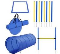 Pawhut Agility pour chiens – kit complet (obstacle, tunnel, slalom, zone repos) – bleu/jaune