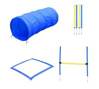 Agility sport pour chiens équipement complet obstacles, tunnel, slalom, zone repos + 2 sacs de transport bleu jaune 03 148x60x60cm