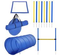 Agility sport pour chiens - PawHut - équipement complet obstacle, tunnel, slalom, zone repos - sac de transport - bleu jaune