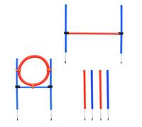 Pawhut Équipement Agility pour chiens - kit 11 pièces en acier rouge et bleu avec sac