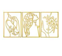AGIOTA Lot de 3 décorations murales dorées modernes de silhouettes féminines d'art métallique en ligne; pour salon, pour placer au-dessus du lit, art minimaliste moderne pour intérieur, 38 cm