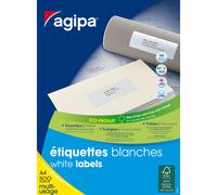 AGIPA 100799 Etiquettes blanches coins droits multi-usage 38 x 21,2 mm - Boite de 32500