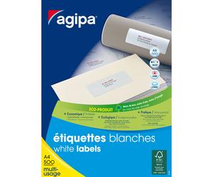 AGIPA 100802 Etiquettes blanches coins droits multi-usage 105 x 37 mm - Boite de 8000