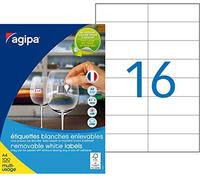 Agipa 101164 Lot de 1600 Etiquettes multi usage enlevable coins droits 105 x 37 mm Blanc