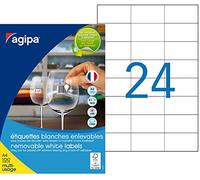 Agipa 101165 Lot de 2400 Etiquettes DIN A4 multi usage enlevable droits 70 x 37 mm Blanc