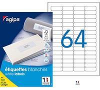 APLI Étiquettes Agipa 102202 – Lot de 6400 DIN A4 multi-usage 45,7 x 16,9 mm arrondies blanc