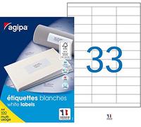 AGIPA 119007 - 3300 Etiquettes adhésives blanches A4 MU - 70 x 25 mm - Impression : laser, copieur, jet d'encre - Fabriqué en France