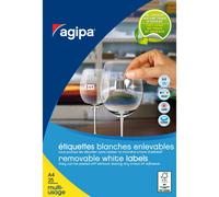 AGIPA 119600 Etiquettes blanches enlevables coins arrondis multi-usage 18 x 12 mm - Pochette de 5750