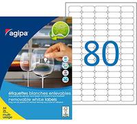 AGIPA 119646 Etiquettes blanches enlevables coins arrondis multi-usage 35,6 x 16,9 mm - Pochette de 2000