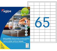 Agipa 128990 Lot de 6500 Etiquettes multi usage enlevable 38 x 21,2 mm Blanc