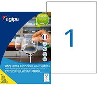 Agipa 128993 Lot de 100 Etiquettes enlevables 210 x 297 mm Blanc