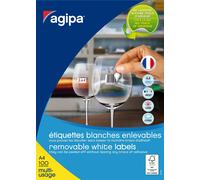 Agipa Bte 100 Étiquette A4 210x297 Mm (1 X 100f A4) Multi-Usage Coin Droit Enlevable Blanc
