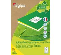 AGIPA Bte 100 étiquette A4 210x297 mm (1 x 100F A4) Multi-usage Coin Droit Recyclé Blanc