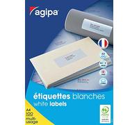 AGIPA Bte 1400 étiquette 105x39 mm (14 x 100F A4) Multi-usage Coin Droit Perm. Blanc