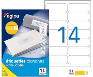 AGIPA Bte 1400 étiquette 99,1x38,1 mm (14 x 100F A4) Multi-usage Coin Rond Permanent Blanc