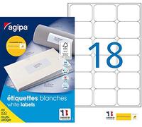 AGIPA Bte 1800 étiquette 63,5x46,6 mm (18 x 100F A4) Multi-usage Coin Rond Perm. Blanc