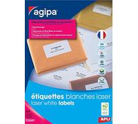 AGIPA Bte 200 étiquette 210x148,5 mm (2 x 100F A4) Las/Cop Coin Droit Permanent Blanc