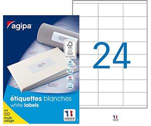 AGIPA Bte 2400 étiquette 70x35 mm (24 x 100F A4) Multi-usage Coin Droit Permanent Blanc