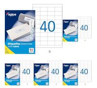 AGIPA Bte 4000 étiquette 48,5x25,4 mm (40 x 100F A4) Multi-usage Coin Droit Permanent Blanc (Lot de 5)