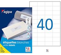 AGIPA Bte 4000 étiquette 52,5x21,2 mm (40 x 100F A4) Multi-usage Coin Droit Permanent Blanc
