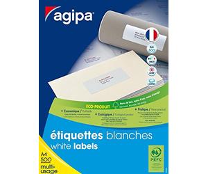 AGIPA Bte 500 F A4 12000 étiquettes Multi-usages Permanent 70x35 mm Blanc | 500 feuilles A4 pour les besoins d'étiquetage intensifs
