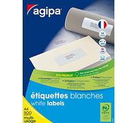 AGIPA 100799 Etiquettes blanches coins droits multi-usage 38 x 21,2 mm - Boite de 32500