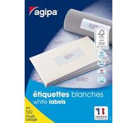 agipa Étiquettes universelles 105 x 39 mm blanches rectangulaires - Vous recevrez 1 lot de 100 feuilles