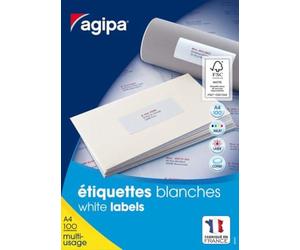 agipa Étiquettes universelles 105 x 39 mm blanches rectangulaires - Vous recevrez 1 lot de 100 feuilles