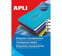 APLI Étiquettes polyester adhésif permanent translucides 99,1×67,7 mm – 8 feuilles x 8 étiquettes