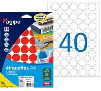 AGIPA Etui A5 (10F) de 400 Pastilles Gommettes Rondes 24 mm Rouge