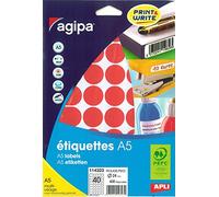 AGIPA Etui A5 (10F) de 400 Pastilles Gommettes Rondes 24 mm Rouge