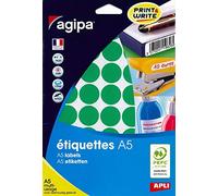 APLI Étiquettes rondes – Étui A5 400 étiquettes 24 diam. vertes