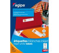 Agipa Lot De 10 Btes 2400 Étiquette 63,5x33,9 Mm (24 X 100f A4) Jet D'encre Coin Rond Permanent Blanc