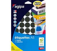 AGIPA Lot de 10 Etuis A5 (10F) de 400 Pastilles Gommettes Rondes 24 mm Noir