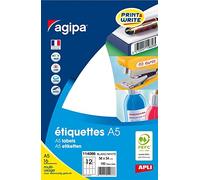 AGIPA Lot de 10 Etuis A5 (16F) de 192 étiquettes multi-usage Permanentes 56x34 mm Blanc