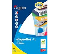 AGIPA Lot de 10 Etuis A5 (16F) de 512 étiquettes multi-usage Permanentes 24 x 33,5 mm Blanc